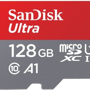 SanDisk SDSQUA4-128G-GN6MA MicroSDXC Minneskort + SD-Adapter, 128 GB, Röd, Grå